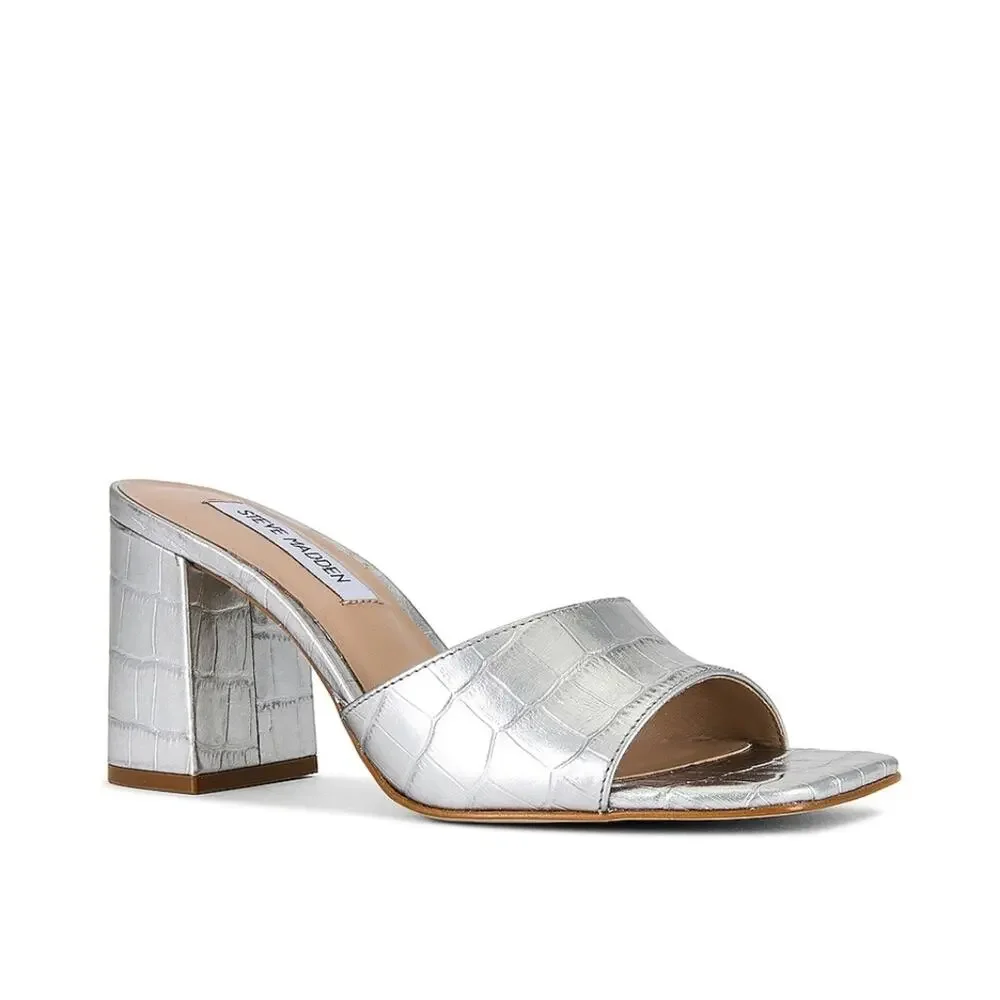 Steve Madden Alaya Sandal in Silver Croco